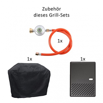 TAINO® Basic Gasgrill Grillwagen BBQ Edelstahl-Brenner + Seitenkocher Gas-Grill TÜV Schwarz (4+1 Gasgrill Set + Grillplatte) - 3