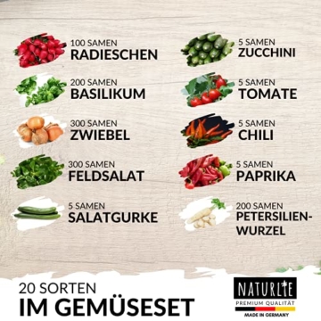 20er Gemüse Samen Set von Naturlie, 20 Sorten Premium Gemüse Saatgut im Gemüseset für den Anbau im Garten, Hochbeet oder Balkon - XXL Gemüsesamen Sortiment - Samenfestes Saatgut! - 4