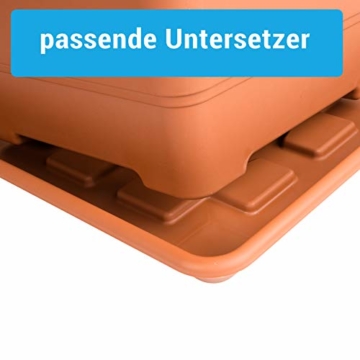 3er Set Pflanzkübel eckig und Untersetzer, 40x40 cm, Blumenkübel Blumentopf Pflanztopf, Made in Germany, Farbe: Terracotta - 3