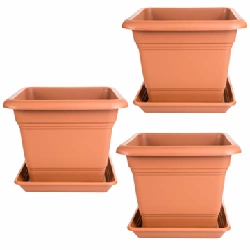 3er Set Pflanzkübel eckig und Untersetzer, 40x40 cm, Blumenkübel Blumentopf Pflanztopf, Made in Germany, Farbe: Terracotta - 7