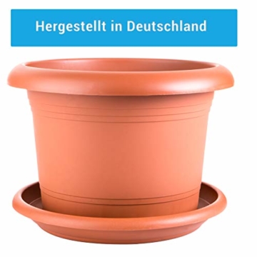 3er Set Pflanzkübel und Untersetzer, Durchmesser 35 cm, Blumenkübel Blumentopf Pflanztopf Rundtopf, Made in Germany,Farbe: Terracotta - 3