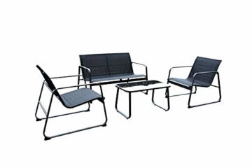ARO Lounge Set - Gartenmöbel Set für 4 Personen - 1 Tisch, 2 Einzelsofa und 1x 2-Sitzersofa - aus Stahl und Glas - wetterfestes Loungeset für Balkon, Garten, Terrasse - 1
