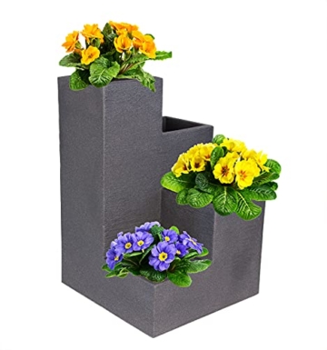 BigDean Blumentreppe in Granitstein-Optik - modernes Hochbeet in Anthrazit - 60x40x40 - Blumenkübel für Terrasse & Balkon - frostsicher & wasserdicht - 2