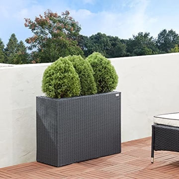 Deuba Blumentopf 83x30,5x60 cm Polyrattangeflecht Wasserabfluss 3 Innentöpfe Outdoor Pflanzkübel Blumenkasten Rattan Schwarz - 2