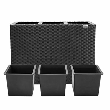 Deuba Blumentopf 83x30,5x60 cm Polyrattangeflecht Wasserabfluss 3 Innentöpfe Outdoor Pflanzkübel Blumenkasten Rattan Schwarz - 3