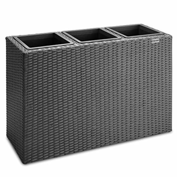 Deuba Blumentopf 83x30,5x60 cm Polyrattangeflecht Wasserabfluss 3 Innentöpfe Outdoor Pflanzkübel Blumenkasten Rattan Schwarz - 4