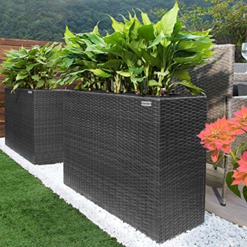 Deuba Blumentopf 83x30,5x60 cm Polyrattangeflecht Wasserabfluss 3 Innentöpfe Outdoor Pflanzkübel Blumenkasten Rattan Schwarz - 9