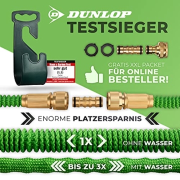 DUNLOP Gartenschlauch flexibel dehnbarer TESTSIEGER - Verschleißfreie Messinganschlüsse und Metallbrause I dehnbarer Gartenschlauch 3/4 Zoll Anschluss flexibler Wasserschlauch flexi (22.50) - 5