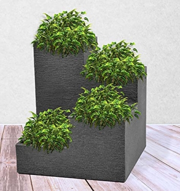Dynamic24 Blumentreppe 40 x 59 x 40cm Kübel Pflanzkübel Blumenkasten Blumenkübel Blumentopf Beton Optik anthrazit Pflanzentreppe Kräuterturm Pflanzschale Pflanzsäule - 2
