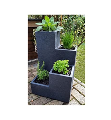 Dynamic24 Blumentreppe 40 x 59 x 40cm Kübel Pflanzkübel Blumenkasten Blumenkübel Blumentopf Beton Optik anthrazit Pflanzentreppe Kräuterturm Pflanzschale Pflanzsäule - 3