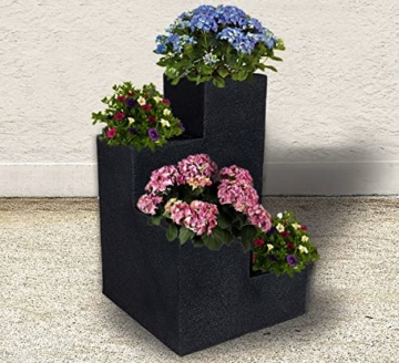 Dynamic24 Blumentreppe 40 x 59 x 40cm Kübel Pflanzkübel Blumenkasten Blumenkübel Blumentopf Beton Optik anthrazit Pflanzentreppe Kräuterturm Pflanzschale Pflanzsäule - 6