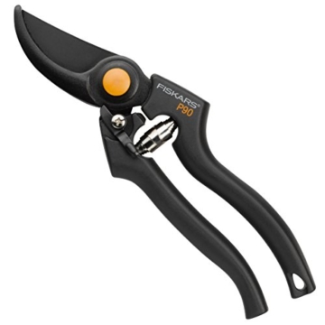 Fiskars Bypass-Gartenschere für frische Äste und Zweige, Antihaftbeschichtet, Hochwertige Stahl-Klingen, Länge: 22,5 cm, Schwarz/Orange, Pro, P90, 1001530 - 1