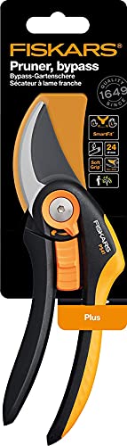 Fiskars Bypass-Gartenschere, Plus SmartFit, P541, Für frische Äste und Zweige, Antihaftbeschichtet, Edelstahl-Klingen, Länge: 20,1 cm, Schwarz/Orange, 1057169 - 7