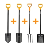 Fiskars Gartenspaten Garten Spaten Set Gartengeräte Profi Gärtnerspaten mit solid Spatengabel + Spaten Rund + Spaten Spitz + Schaufel 4 teilig Schaufelset mit ergonomischer Griffe - 1