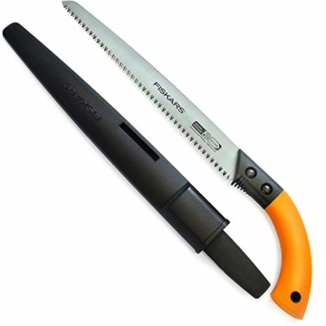 Fiskars Handsäge für frisches Holz, Mit feststehendem Blatt, Inklusive Kunststoff-Köcher, Sägeblattlänge: 33 cm, Rostfreies Stahl-Sägeblatt, Schwarz/Orange, SW84, 1001620 - 2