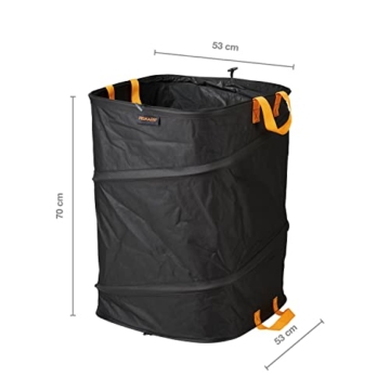 Fiskars PopUp-Gartensack mit Griffen, Platzsparend faltbar, Fassungsvermögen: 175 L, Höhe: 70 cm, Breite: 50 cm, Schwarz/Orange, Ergo, 1028372 - 2