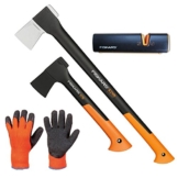 FISKARS© Set Spaltaxt X21 - L + Universalaxt X7 - XS + Xsharp Axt- und Messerschärfer + Handschuhe - 1