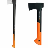 Fiskars Spaltaxt, Länge: 96 cm, Antihaftbeschichtet, Schwarz/Orange, X27–XXL, 2,57 kg & Universalaxt, Inklusive Klingen- und Transportschutz, Länge: 35,5 cm, Antihaftbeschichtet, Schwarz/Orange, X7-XS - 1