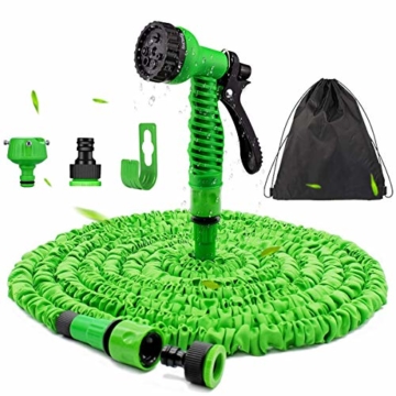 Flexibler Gartenschlauch 30 m - Wasserschlauch Flexibel Knick mit 7-Funktions-Handbrause für Rasenbewässerung / Haustierreinigung / Autowäsche, Adapter 1/2 Zoll & 3/4 Zoll (30) - 1