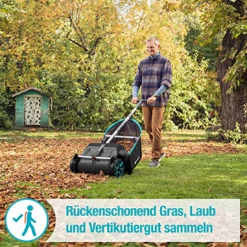 Gardena Laub- und Rasensammler: Kehrmaschine für den Garten, mit entnehmbarem Fangsack, rotierendes Bürstensystem, ergonomischer Griff, geräuscharm (3565-20) - 2