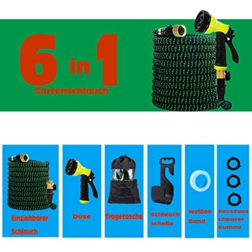 Gartenschlauch Flexibel 15m, 50FT Knickfest Expandierendes Wasserschlauch, 10-Muster-Rotationsdüse, 3/4 Zoll Kupferstecker, Schlauchhalter, Aufbewahrungstasche für Gärten - 3