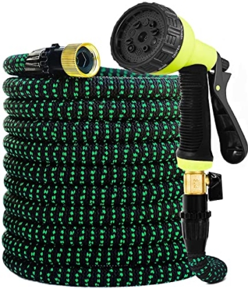 Gartenschlauch Flexibel 15m, 50FT Knickfest Expandierendes Wasserschlauch, 10-Muster-Rotationsdüse, 3/4 Zoll Kupferstecker, Schlauchhalter, Aufbewahrungstasche für Gärten - 1