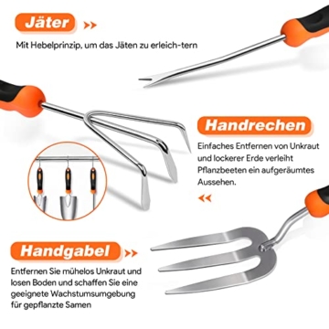 Gartenwerkzeug Set, 11 Stück Gartengeräte Set Edelstahl Gartenarbeit Werkzeugset, Garten Zubehör Geschenk inkl Gartenschere, Werkzeugbeutel, Haken, Gartenhandschuhe, Gartenschaufel - 4