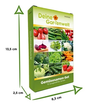 Gemüsesamen Set - 12 Sorten Samen - Saatgut Sortiment - Anzuchtset für Gemüsepflanzen - Geschenkset - Tomaten, Gurken, Radieschen, Zucchini, Paprika und mehr - 7