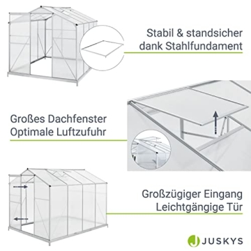 Juskys Aluminium Gewächshaus mit Fundament | 4,75 qm | 190 × 253 cm | 1 Dachfenster & Schiebetür | 4 mm Platten | Garten Treibhaus Pflanzenhaus - 4