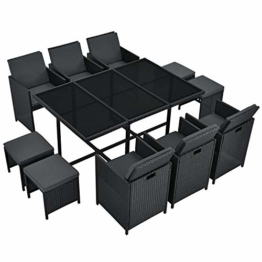 Juskys Polyrattan Sitzgruppe Baracoa XL 11-teilig wetterfest & stapelbar — Gartenmöbel Set mit 6 Stühle, 4 Hocker & Tisch für Garten & Terrasse - 1