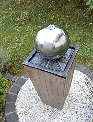 Kiom Kugelbrunnen Gartenbrunnen Brunnen FoLegno mit Edelstahlkugel 83cm 10858 - 4