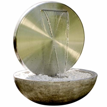 Köhko® Wasserwand Ø 55 cm mit Einer Halbschale in Natursteinoptik mit LED- Beleuchtung „Bocca“ 22011 aus matt gebürsteten Edelstahl mit Becken aus Polyresin - 2