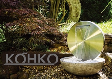 Köhko® Wasserwand Ø 55 cm mit Einer Halbschale in Natursteinoptik mit LED- Beleuchtung „Bocca“ 22011 aus matt gebürsteten Edelstahl mit Becken aus Polyresin - 3