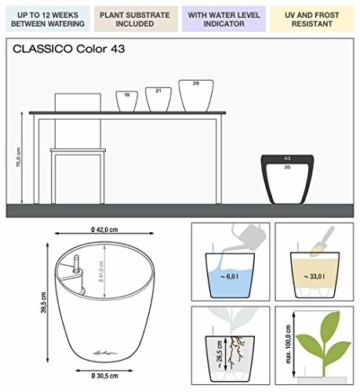 LECHUZA CLASSICO Color 43, Weiß, Hochwertiger Kunststoff, Inkl. Bewässerungssystem, Für Innen- und Außenbereich, 13230 - 2