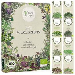 Microgreens Samen Set: 8 Sorten BIO Sprossen und Mikrogrün Saatgut im Microgreens Starter Set – Alfalfa Samen, Rucola Samen, Kresse Samen für Kresse Anzuchtschalen uvm – Sprossen Samen von OwnGrown - 1