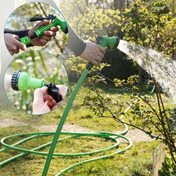 Navaris Flexibler Gartenschlauch 2,5-7,5m - mit 7 Funktionen Brause und Schnelladaptern - Wasserschlauch flexibel dehnbar mit Textilhülle - Schlauch - 2