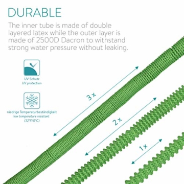 Navaris Flexibler Gartenschlauch 2,5-7,5m - mit 7 Funktionen Brause und Schnelladaptern - Wasserschlauch flexibel dehnbar mit Textilhülle - Schlauch - 3