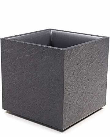 Ondis24 Pflanzkübel Vulkan Pierre 50, Blumentopf 50 x 50 cm, Garten Blumenkübel, Schiefer Optik Pflanzkübel mit Wasserspeicher, Pflanzenkasten hoch, Winterfest - 1