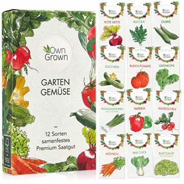 OwnGrown Gemüse Samen Set, 12 Sorten Premium Gemüse Saatgut, Gemüse anbauen im Garten oder Hochbeet, Gemüsesamen Sortiment im praktischen 12er Gemüseset - 1