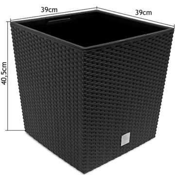 Prosperplast quadratisch Blumentopf in Rattan-Optik Rato Serie anthrazit Volumen 64 L, schwarz, 39 x 39 x 40,5 cm, DRTS400L-S433 - 5