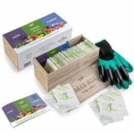 Samenaufzucht Box von Garden Pack – 100 Sorten Blumensamen, Kräutergarten Samen, Gemüsesamen – Holzkiste Geschenkset - Zubehör - 1