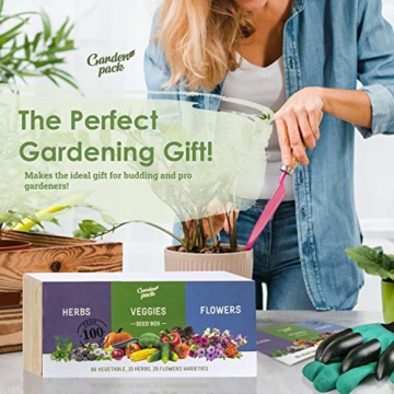 Samenaufzucht Box von Garden Pack – 100 Sorten Blumensamen, Kräutergarten Samen, Gemüsesamen – Holzkiste Geschenkset - Zubehör - 6
