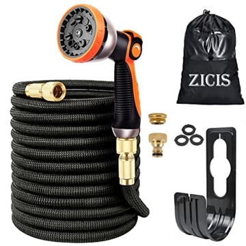 ZICIS 30M Flexibler Gartenschlauch, 8 Funktion Garten Handbrause, Wandhalterung, Zwei Adapter Wasserhahn,Gartenschlauch Schnellkupplung - 1